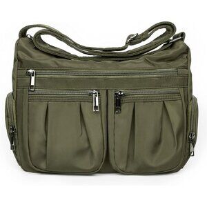 Women Army Green Nylon Water Resistant Anti Theft Travel Crossbody Shoulder Bag